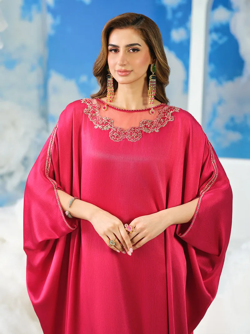 hot pink crinkle silk cape with elegant drape – view 3 – Poshaq