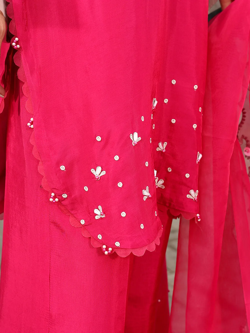 French Rose organza and silk dress by Ain with subtle sheen – view 10 – Poshaq