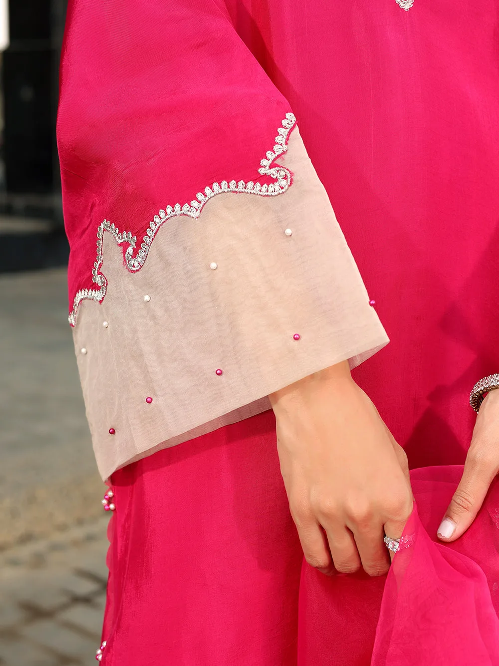 French Rose organza and silk dress by Ain with subtle sheen – view 11 – Poshaq