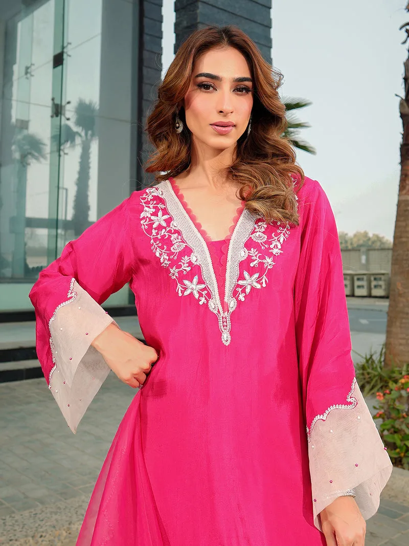 French Rose organza and silk dress by Ain with subtle sheen – view 3 – Poshaq