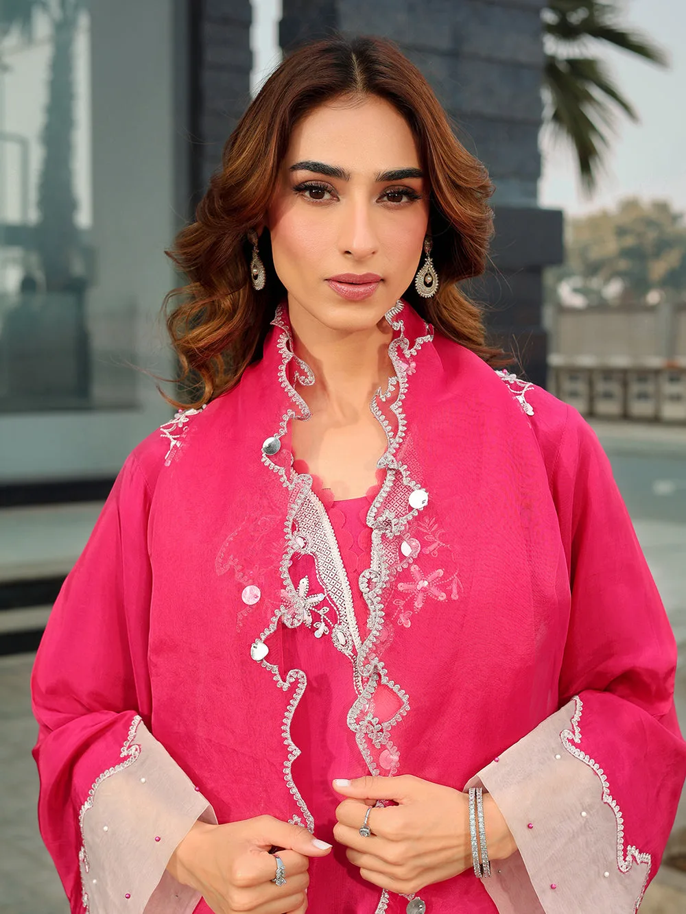 French Rose organza and silk dress by Ain with subtle sheen – view 4 – Poshaq