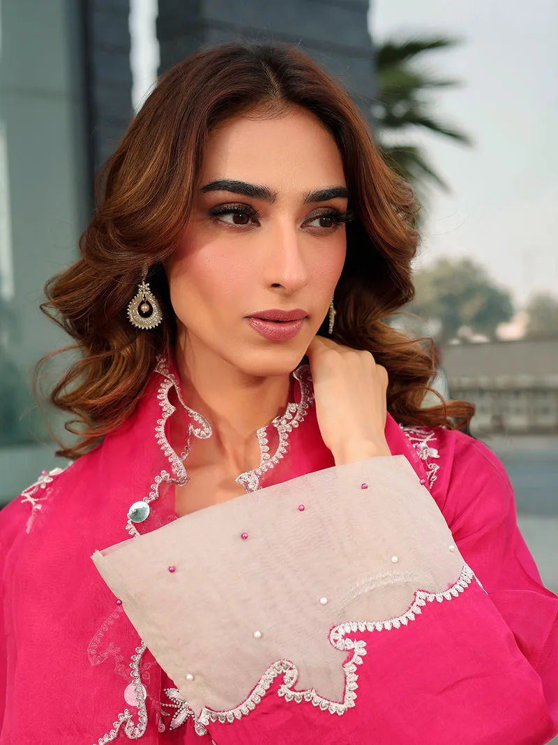 French Rose organza and silk dress by Ain with subtle sheen – view 9 – Poshaq