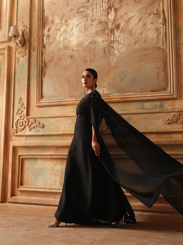 Black long shirt made of chiffon and silk – view 2 – Poshaq
