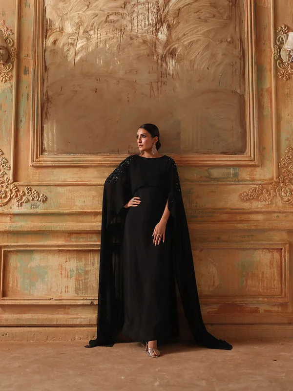 Black long shirt made of chiffon and silk – view 4 – Poshaq