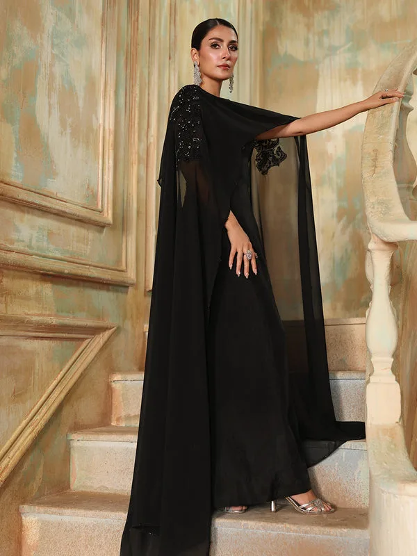 Black long shirt made of chiffon and silk – view 6 – Poshaq