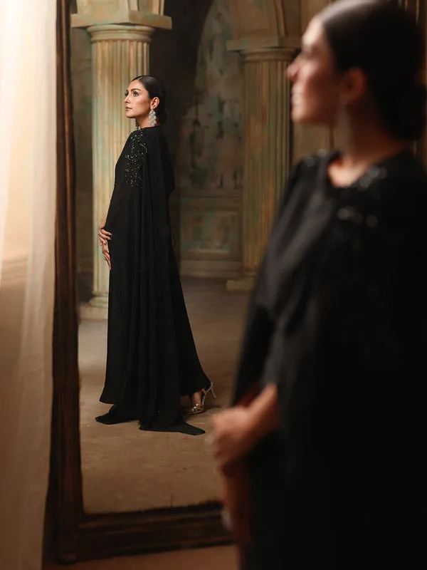Black long shirt made of chiffon and silk – view 8 – Poshaq