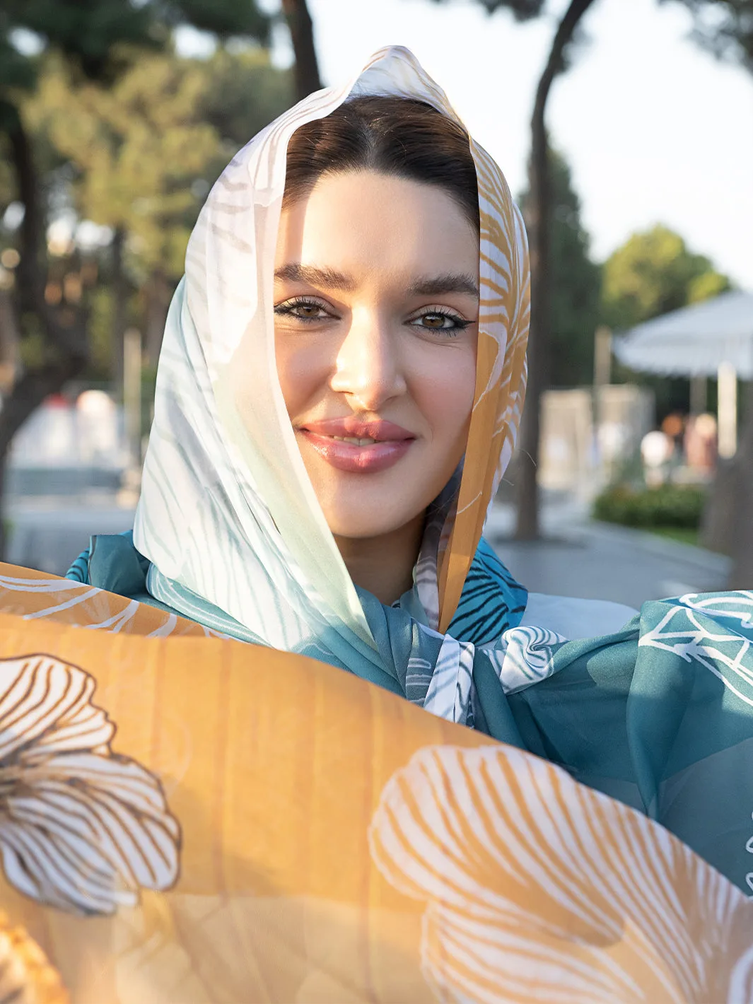 Ice blue chiffon suit featuring organza shirt, chiffon dupatta and silk grip trousers – view 3 – Poshaq