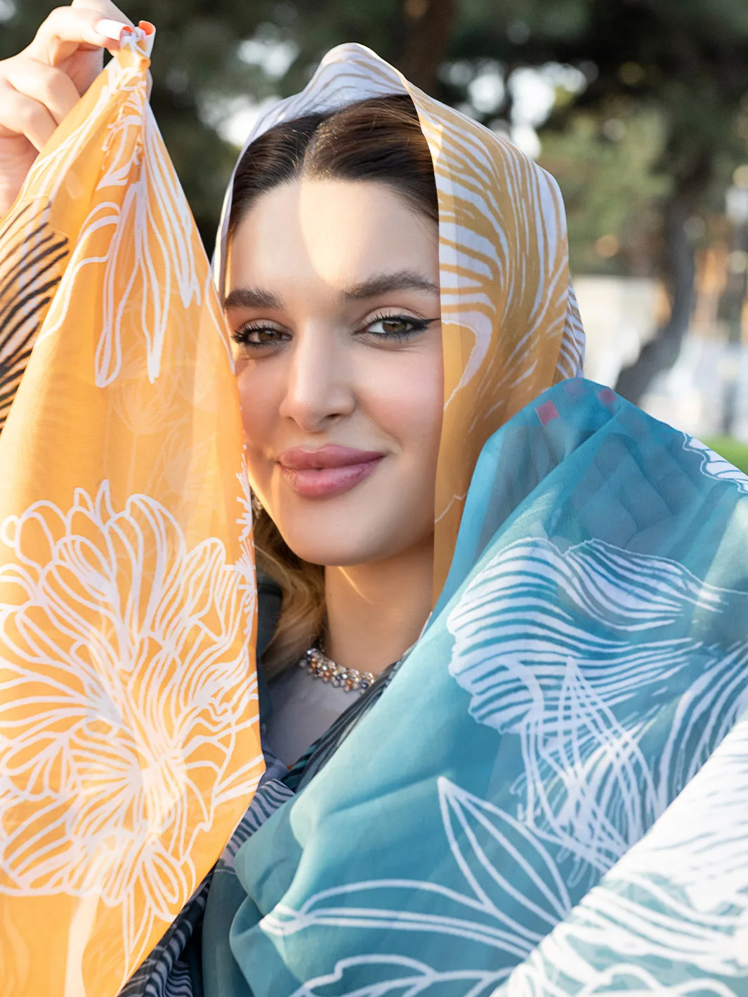 Ice blue chiffon suit featuring organza shirt, chiffon dupatta and silk grip trousers – view 4 – Poshaq