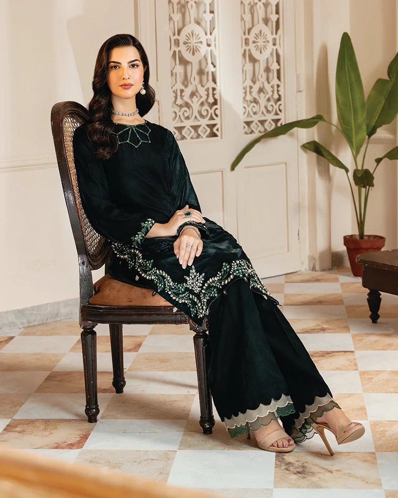 Bottle green velvet shirt with subtle embroidery – view 4 – Poshaq