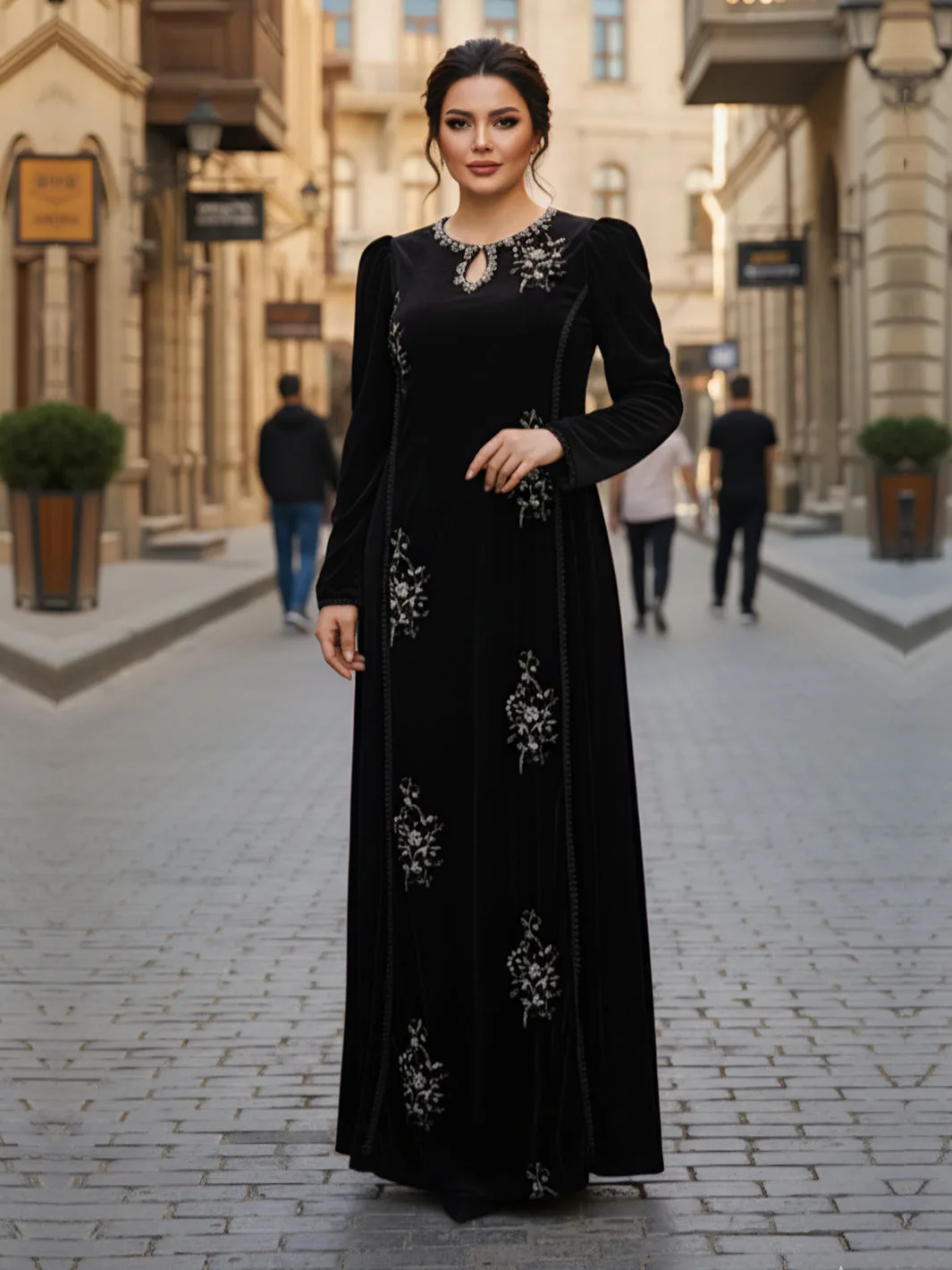 Black velvet two‑piece suit with jacket and trousers – view 1 – Poshaq