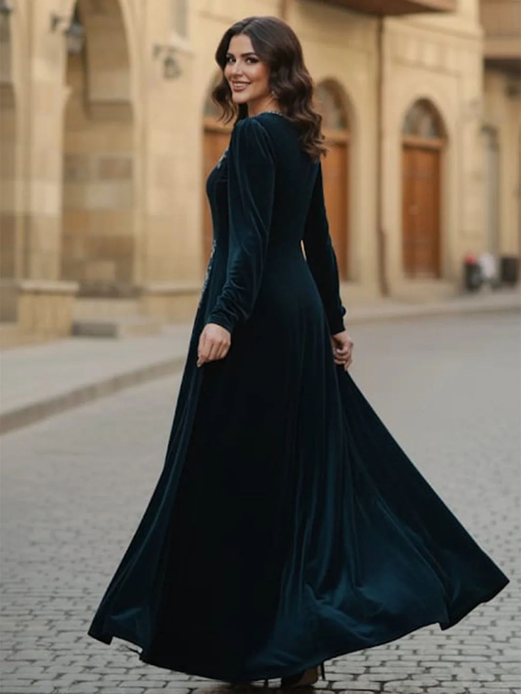 Zinc velvet long shirt with subtle sequin detailing – view 2 – Poshaq