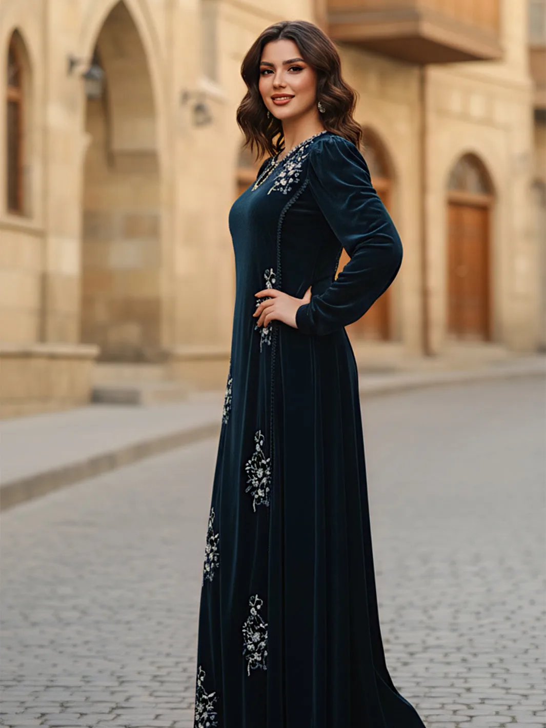 Zinc velvet long shirt with subtle sequin detailing – view 3 – Poshaq