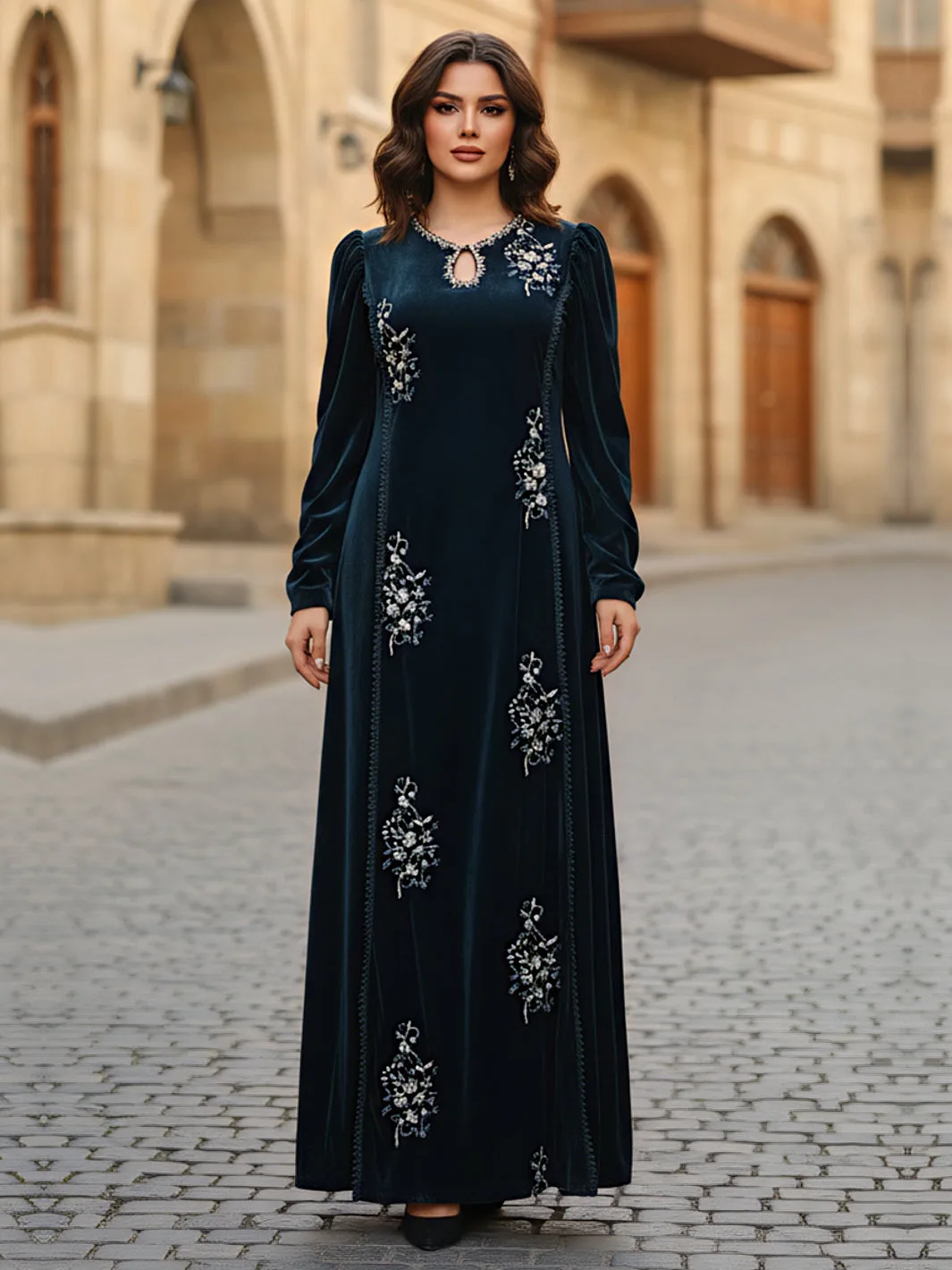 Zinc velvet long shirt with subtle sequin detailing – view 4 – Poshaq