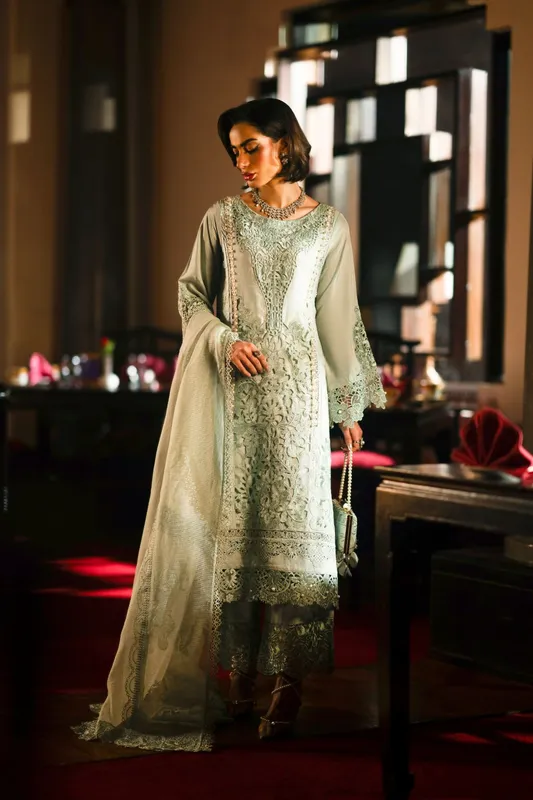 Mint green long shirt with subtle cutwork details – view 1 – Poshaq