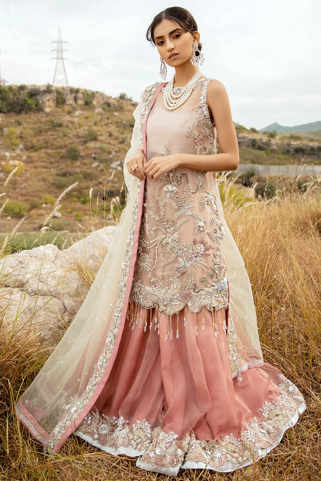 Organza bridal suit with net dupatta and crystal embellishments – view 1 – Poshaq