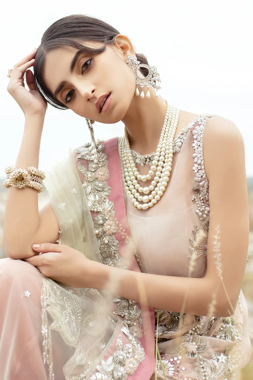 Organza bridal suit with net dupatta and crystal embellishments – view 4 – Poshaq