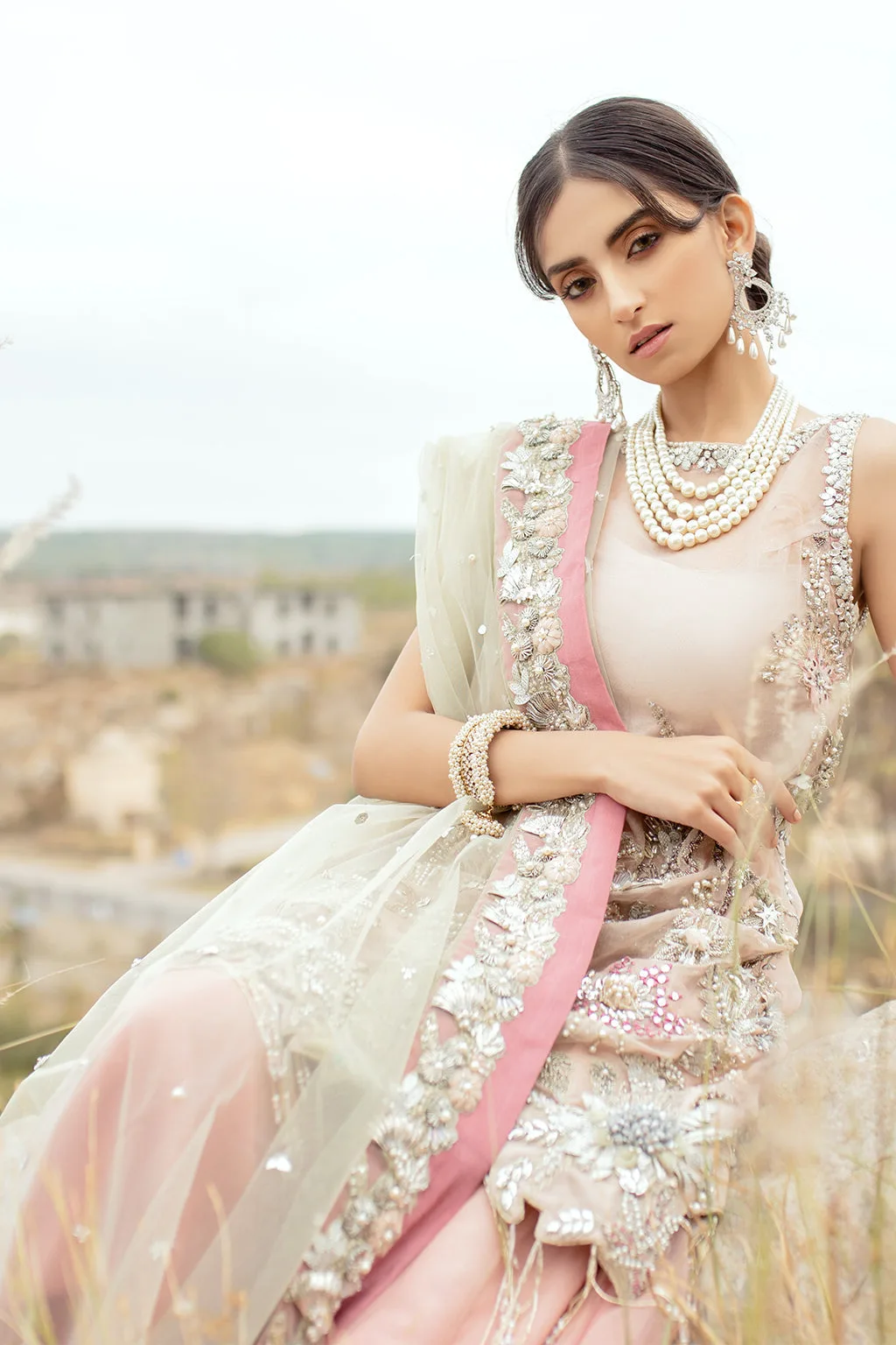 Organza bridal suit with net dupatta and crystal embellishments – view 5 – Poshaq