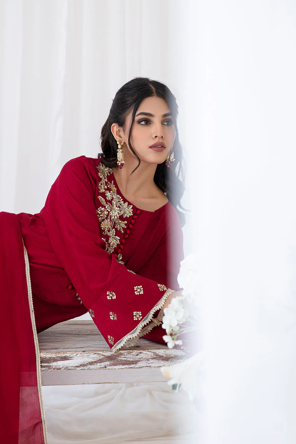 raw silk long shirt with subtle detailing – view 4 – Poshaq