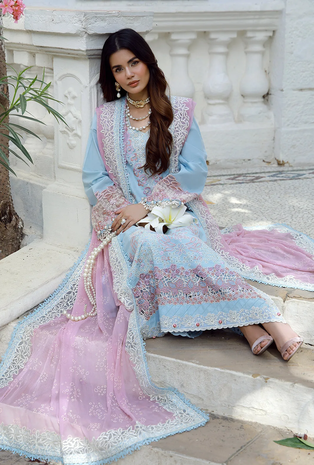 Ombre long shirt in organza, chiffon, cambric and lawn fabrics – view 3 – Poshaq