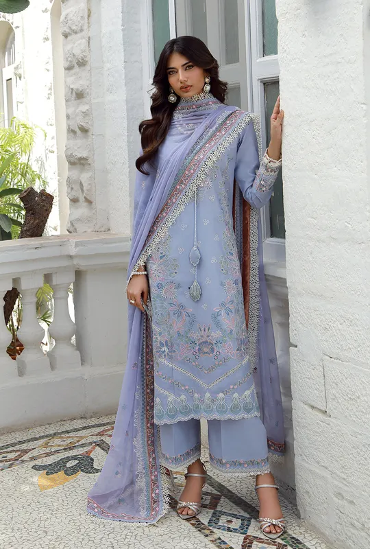 light blue grey long shirt with organza and chiffon detailing – view 1 – Poshaq
