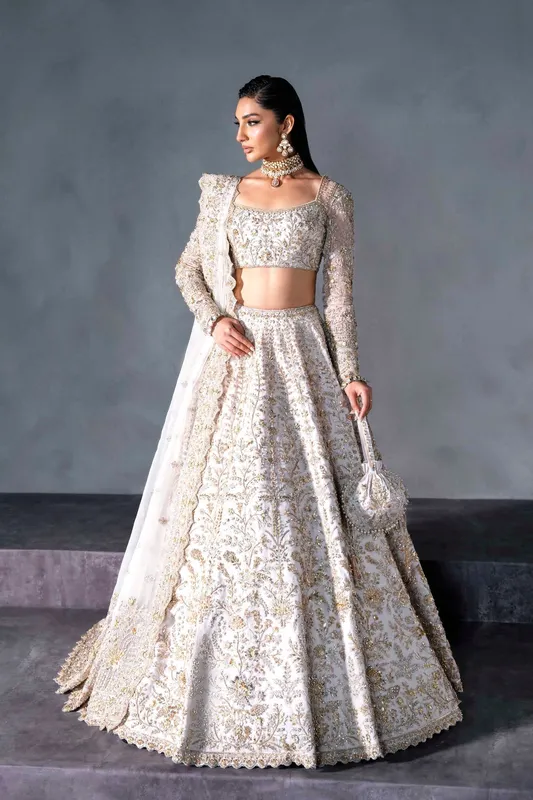 White bridal lehenga with subtle detailing – view 1 – Poshaq