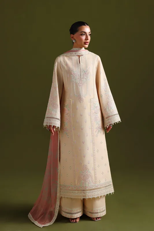 Ivory Gold lawn long shirt with subtle sheen – view 1 – Poshaq