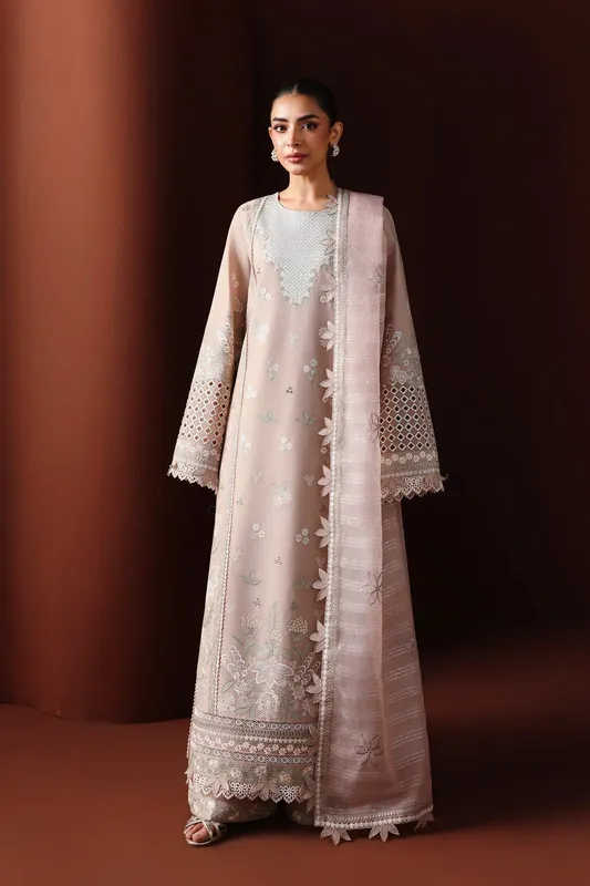 pale pink long shirt with organza lining and lawn fabric – view 1 – Poshaq