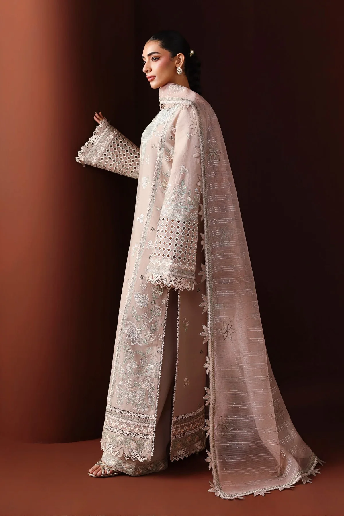 pale pink long shirt with organza lining and lawn fabric – view 2 – Poshaq