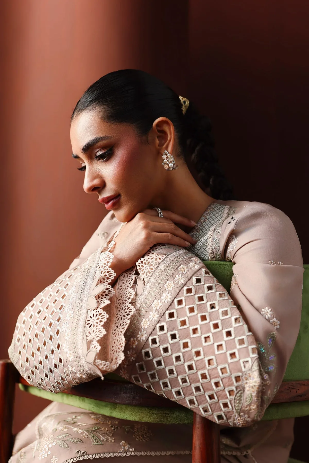 pale pink long shirt with organza lining and lawn fabric – view 3 – Poshaq