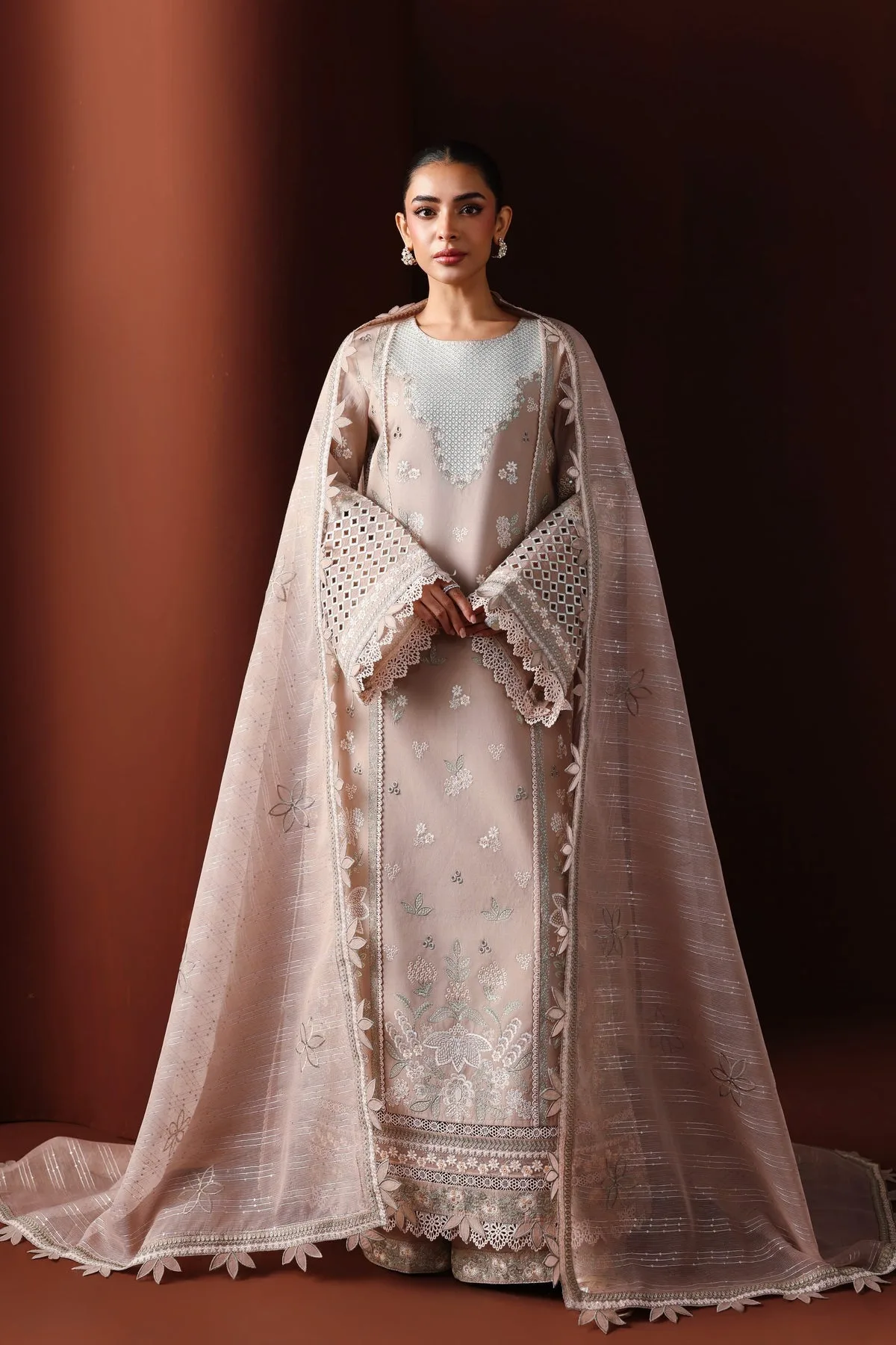 pale pink long shirt with organza lining and lawn fabric – view 5 – Poshaq