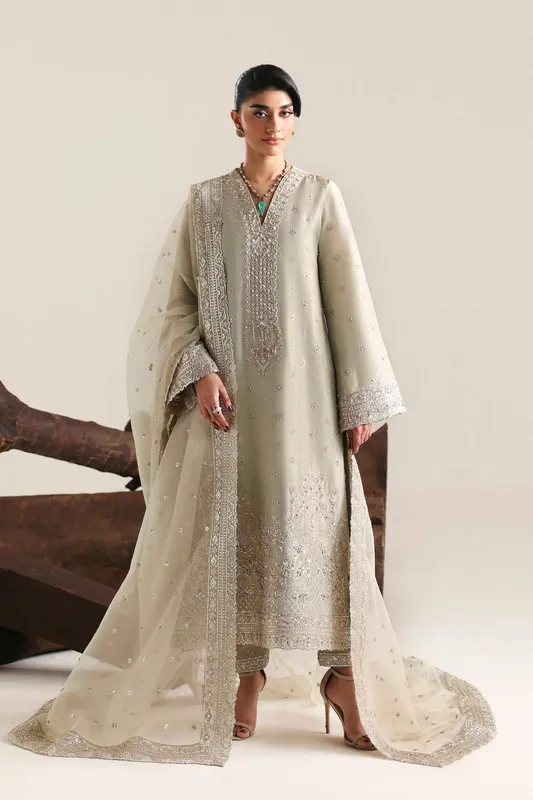 Soft gray long shirt with organza, tissue and silk detailing – view 1 – Poshaq