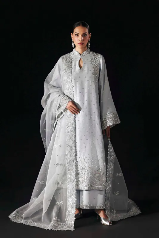 Silver organza long shirt with subtle sheen – view 1 – Poshaq