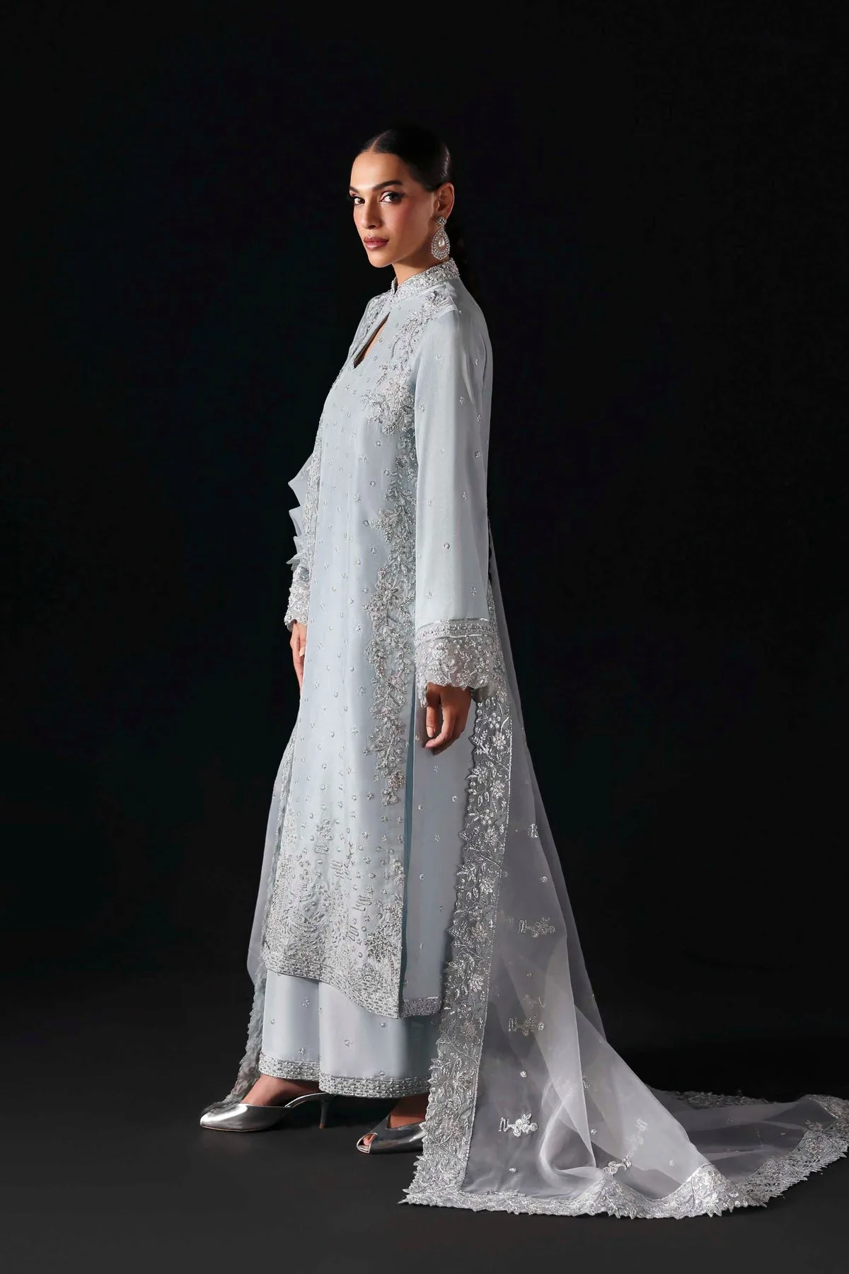 Silver organza long shirt with subtle sheen – view 5 – Poshaq