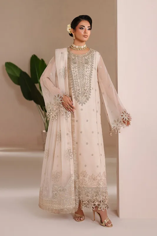 off‑white long shirt with organza embroidery by Alizeh – view 1 – Poshaq