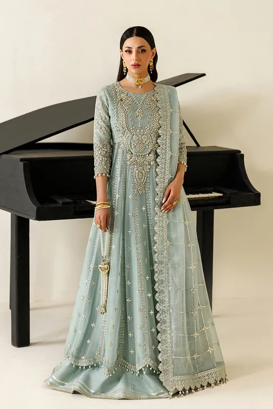 Ice Blue chiffon dress with subtle organza detailing – view 1 – Poshaq