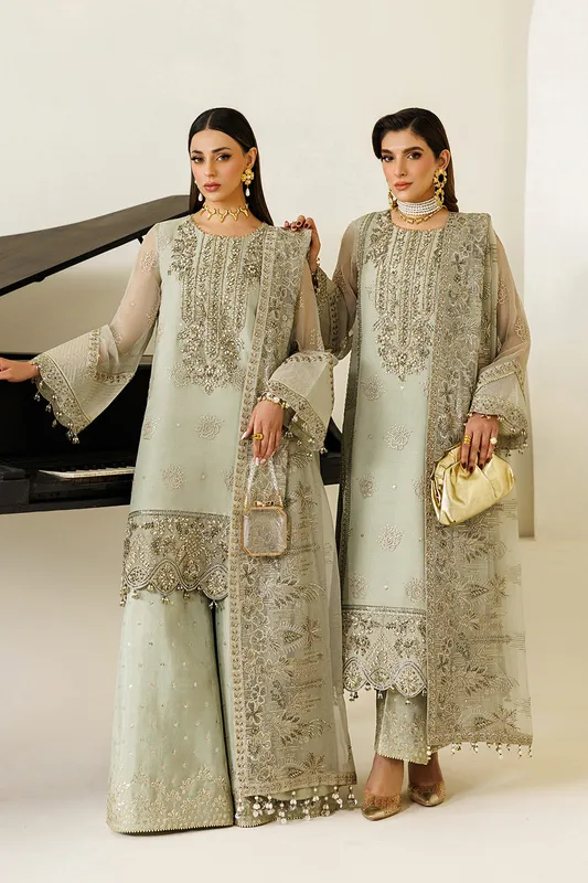 Mint Gray long shirt with organza detailing – view 1 – Poshaq