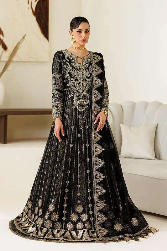 Black chiffon suit with organza detailing, formal ladies outfit – view 1 – Poshaq