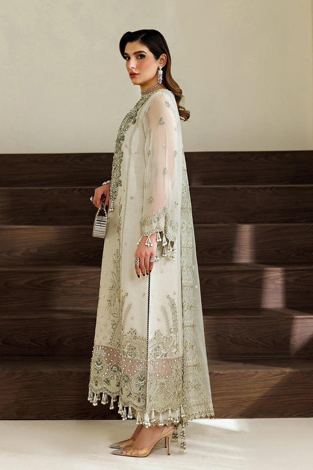 off white long chiffon shirt with subtle detailing – view 2 – Poshaq