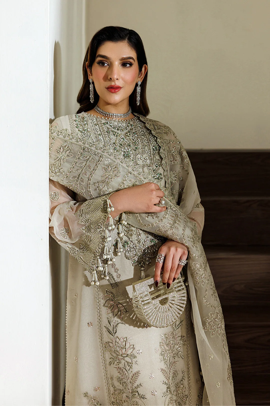 off white long chiffon shirt with subtle detailing – view 3 – Poshaq