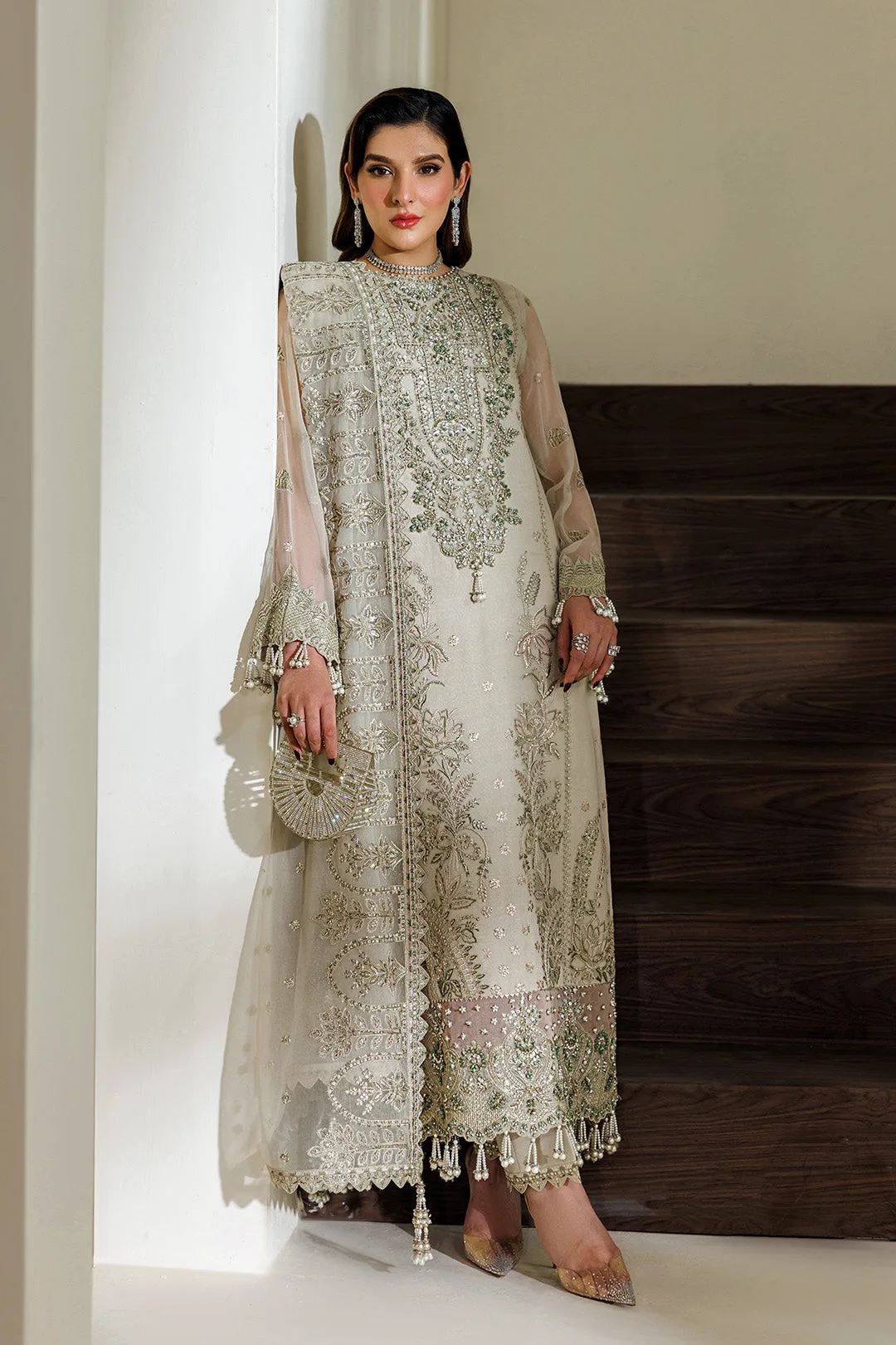 off white long chiffon shirt with subtle detailing – view 5 – Poshaq