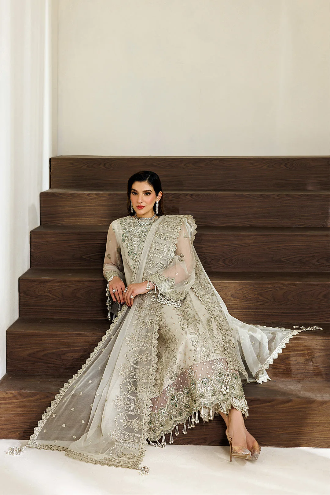 off white long chiffon shirt with subtle detailing – view 6 – Poshaq