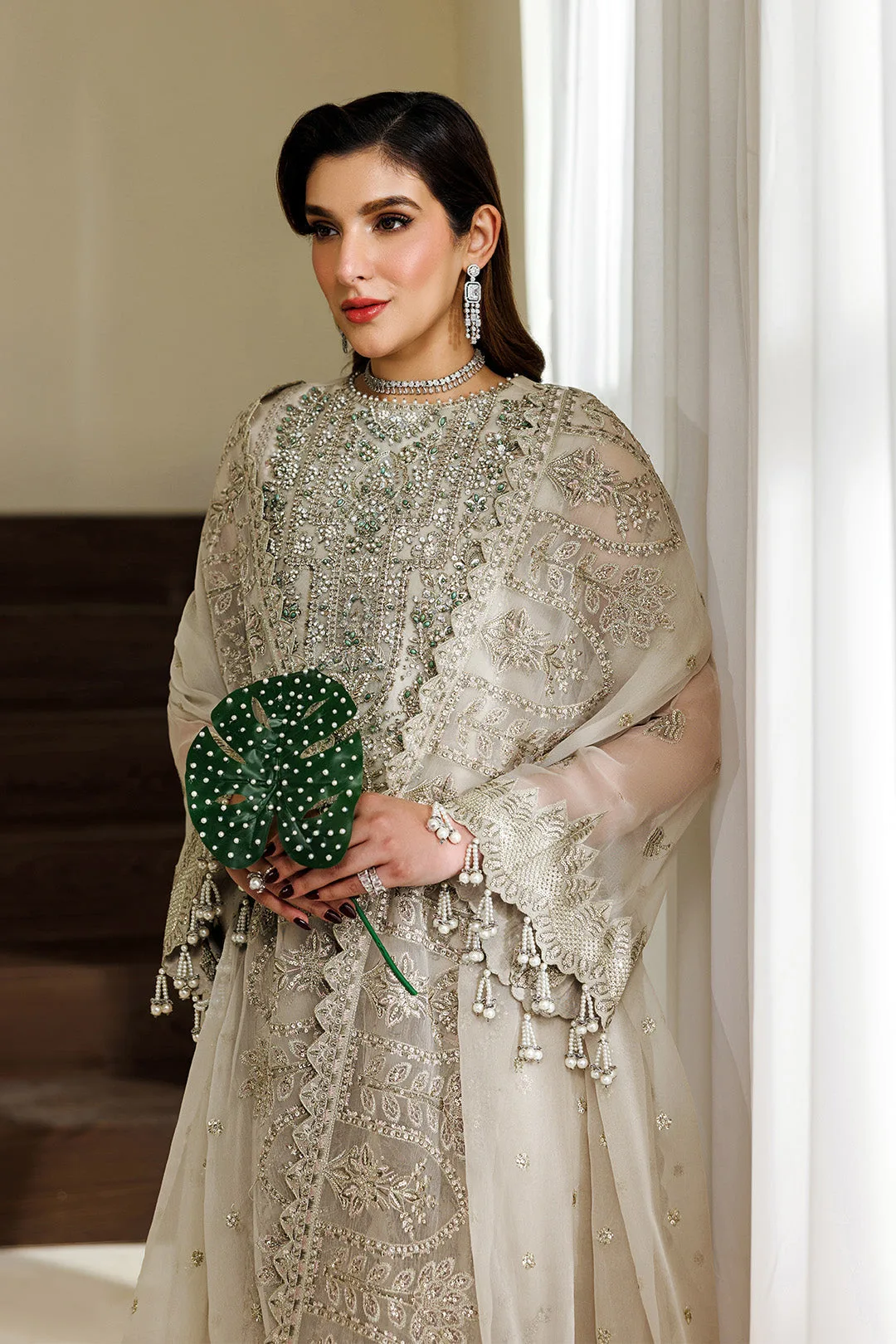 off white long chiffon shirt with subtle detailing – view 7 – Poshaq
