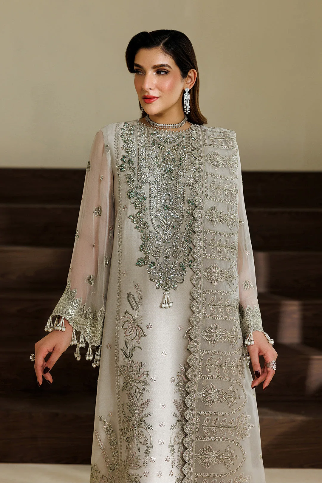 off white long chiffon shirt with subtle detailing – view 8 – Poshaq