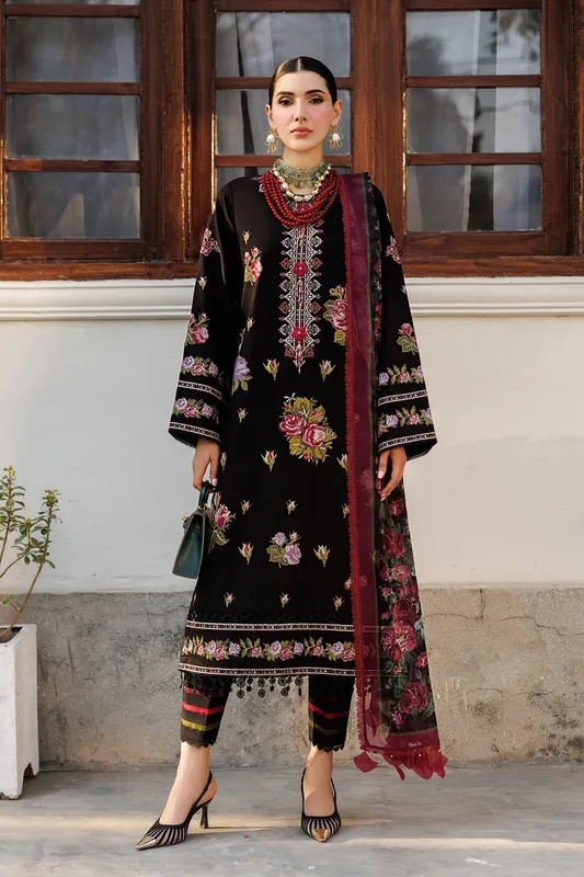 black long shirt with chiffon and cotton detailing – view 1 – Poshaq