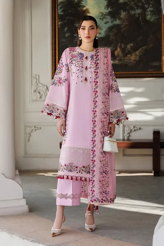 Pink long shirt with subtle embroidery – view 1 – Poshaq