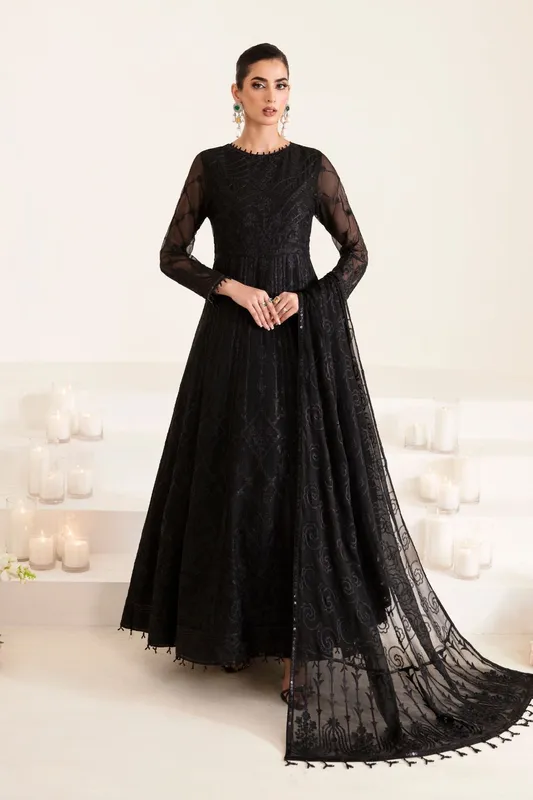 Embroidered chiffon formal suit with organza accents and matching dupatta – view 1 – Poshaq