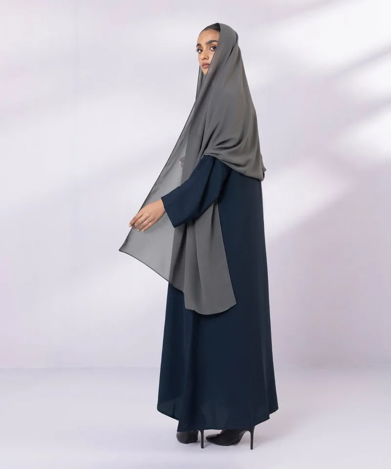 Navy full-length abaya with round neckline and full sleeves – view 2 – Poshaq