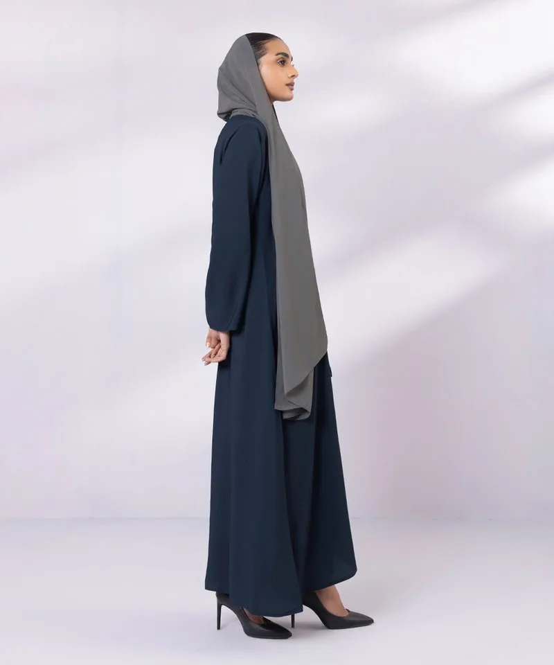 Navy full-length abaya with round neckline and full sleeves – view 5 – Poshaq