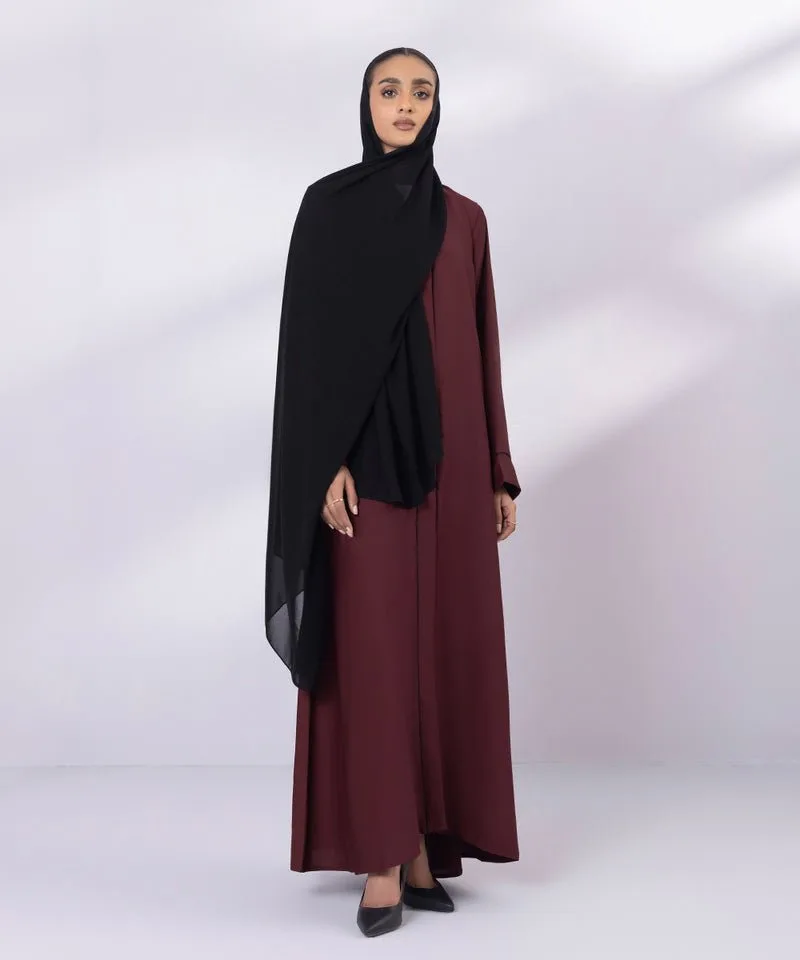 Soft drapey full length abaya with V-neck and button front – view 2 – Poshaq