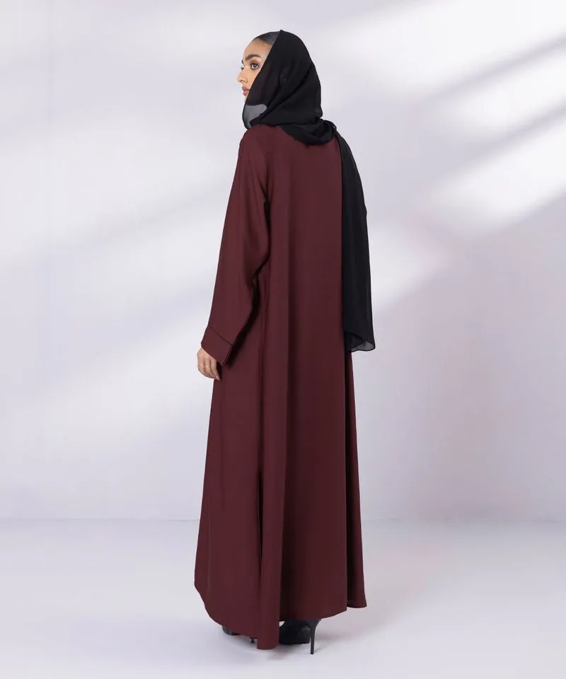 Soft drapey full length abaya with V-neck and button front – view 3 – Poshaq